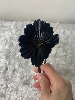 Black Leather? 3D Flower Headband OSFA